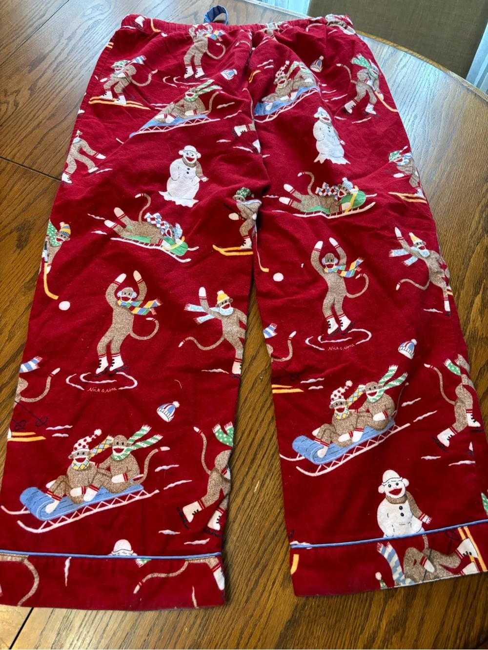 Vtg nick & Nora womens 2 pc pajamas flannel XL sock monkey sled ski snowman